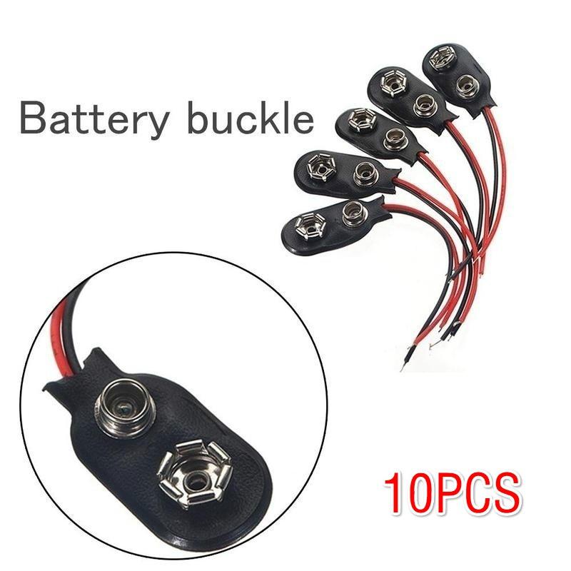 New 10 Pcs Black Faux Leather Housing T Type WiRed 9V Battery Clip Connector Suitable Home Decoration Supplies