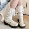 Elegant Ribbed Knit Stretch Leg Warmers Boot Cuffs Ruffled Lace Trim Bowknot Leg Cover Over Calf Long Socks for Women