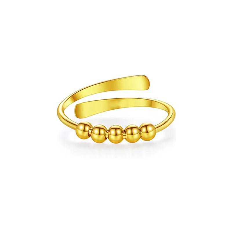 Women s Rotating Bead Anxiety Ring – Adjustable Stress Relief Spiral Design Adjustable Open золотой