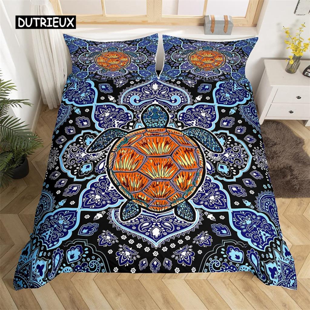Sea Turtle Duvet Cover Sea Turtle Jellyfish Coral Reef Bedding Set Microfiber Blue Ocean Underwater World Queen King Quilt Cover