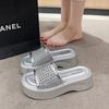 Thick-soled Heightening Word with Slippers Women's Summer Wear Rhinestone Muffin Shoes 2025 Slope Heel Fashion Sandals Women's Shoes
