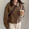 Women's European Style Brown PU Leather Jacket - Retro Petite Spring/Autumn 2025