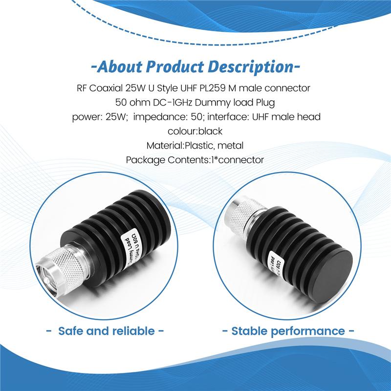 AEE4-1 Pcs RF Coaxial 25W U Style UHF PL259 M Male Connector 50 Ohm DC-1Ghz Dummy Load Plug