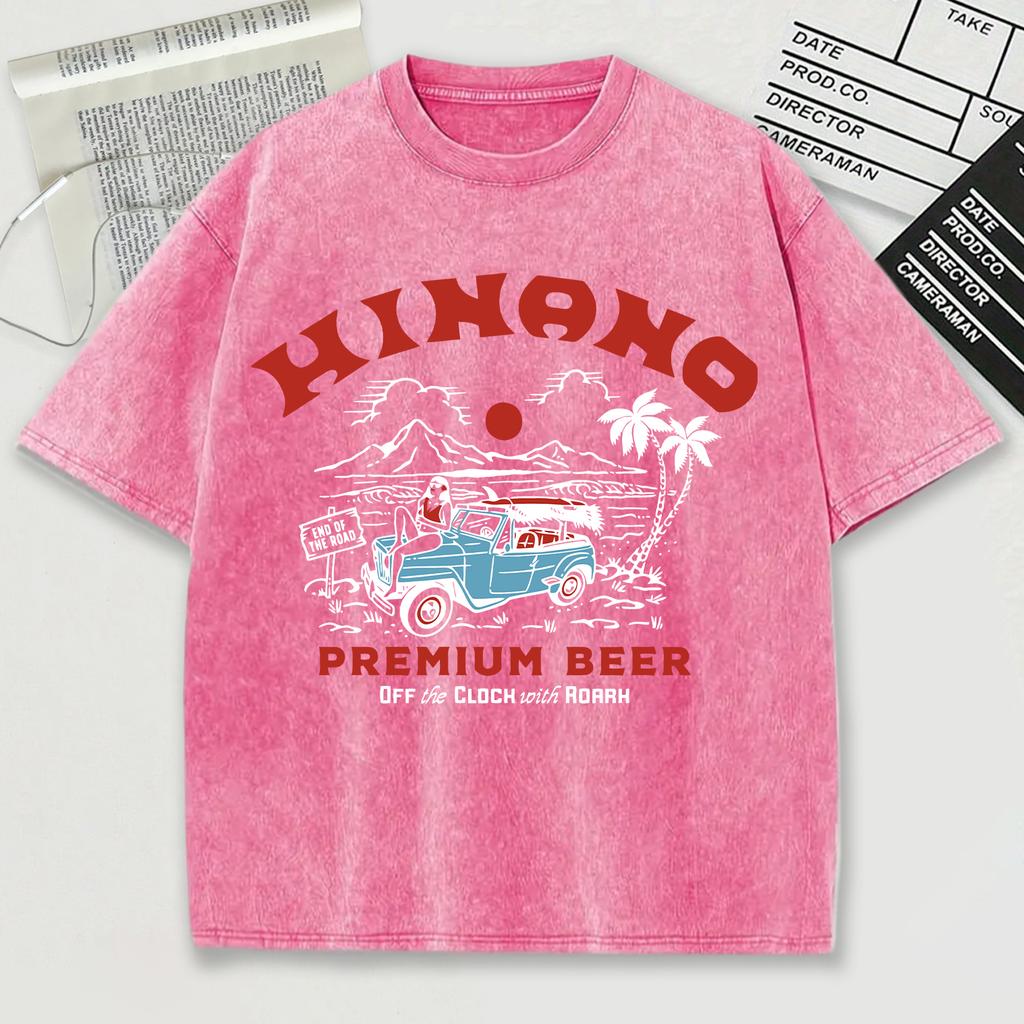 Premium Beer Print Snow Wash T Shirt Man Summer Comfortable Washed Tees Casual Loose Shortwear Soft Cotton Clothes