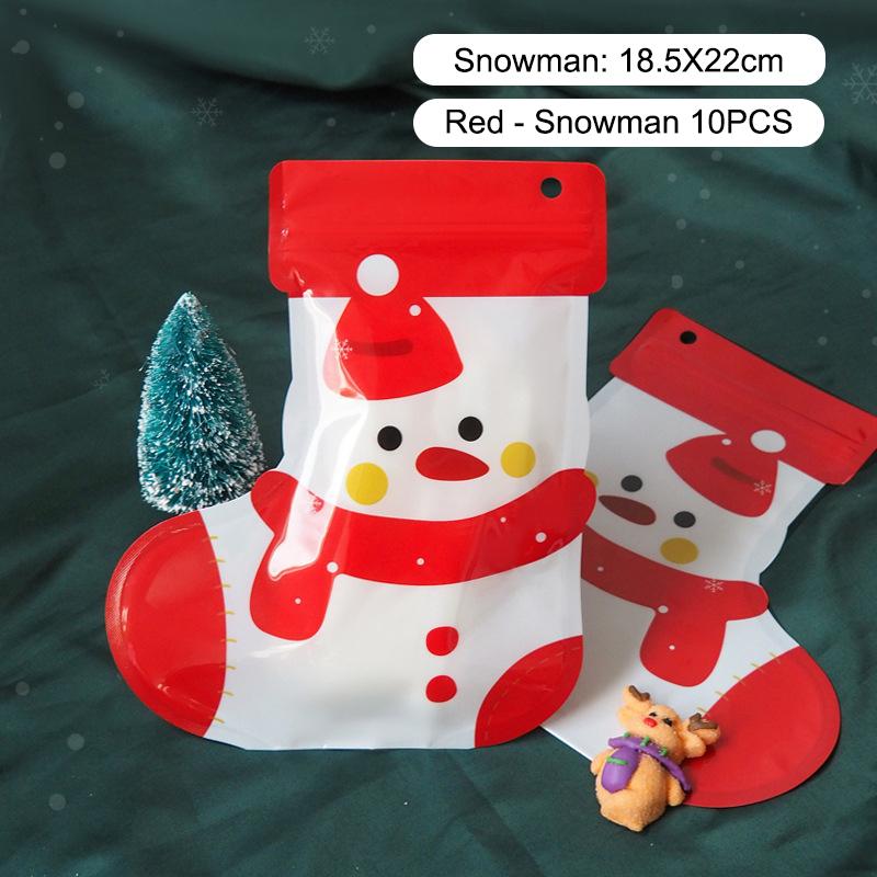 10Pcs Year Plastic Flower Zipper Packaging Bag Diy Christmas Elk Kids Toys Sugar Socks Candy Snack Gift Storage Pouches