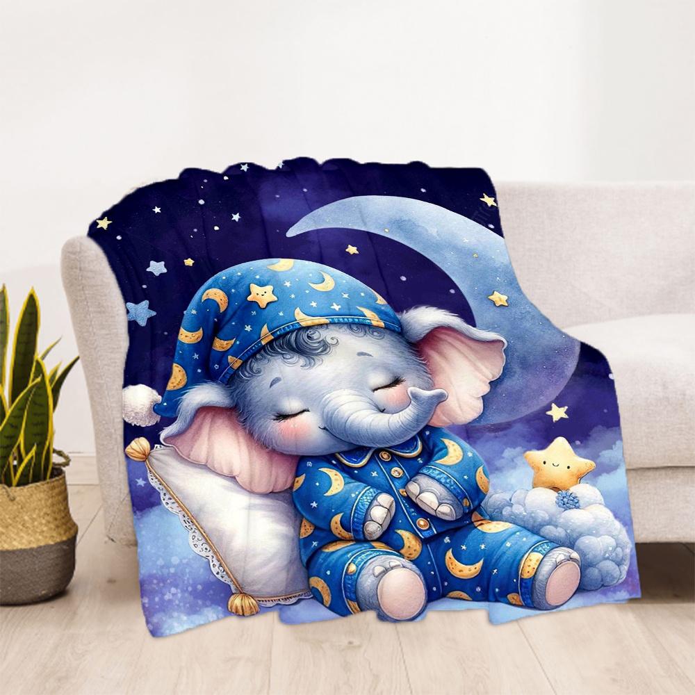 1pc Nightly Dreams Starry Night Elephant Flannel Blanket, Comfortable and Warm Blanket, for Camping Sofa Bed and Couch Office017