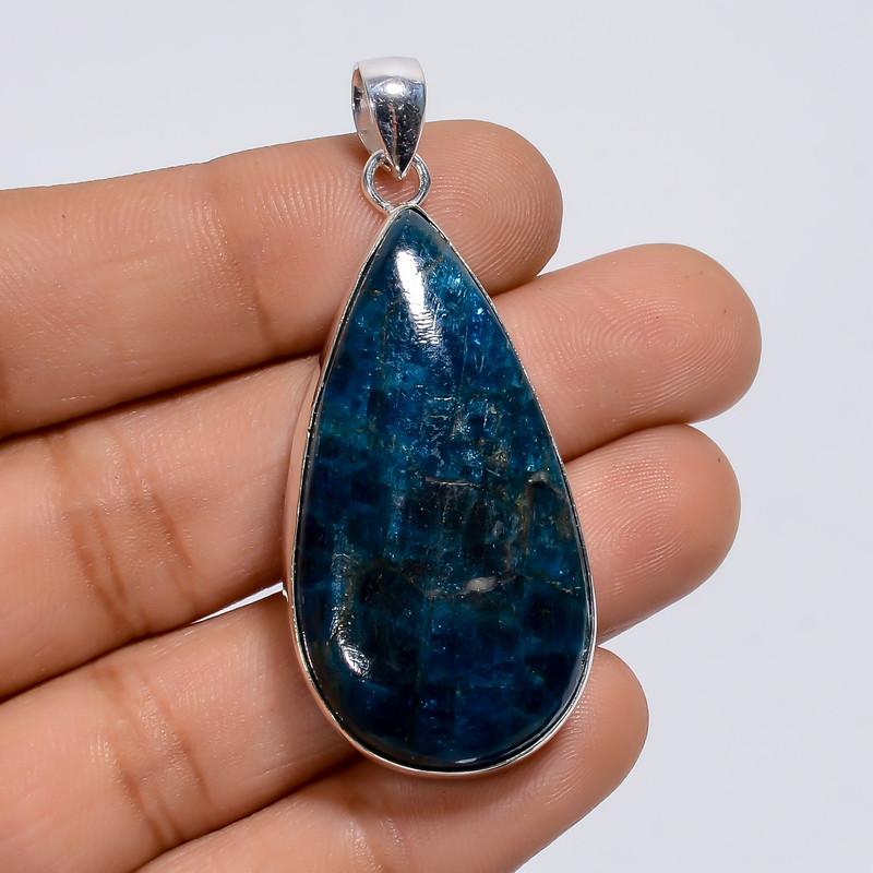 

Dazzling Top Grade Qualite 100% Natural Neon Blue Apatite Pear Shape Ethnic Style Handmade Jewelry 925 Steling Silver Pendant 2 WSJ-5008 2