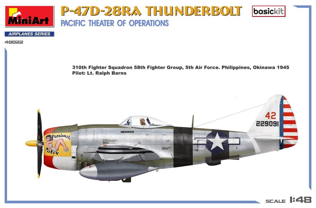Miniart 1/48 Scale American P-47D-28RA Thunderbolt Pacific Theater Basic Kit Plastic Model Kit MA48022