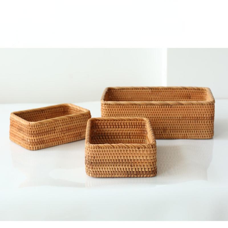 Ορθογώνια καλάθια αποθήκευσης Rattan Στοιβαζόμενα υφαντά ψάθινα κουτιά Σνακ θήκη οργάνωσης για ντουλάπια κουζίνας Ράφι