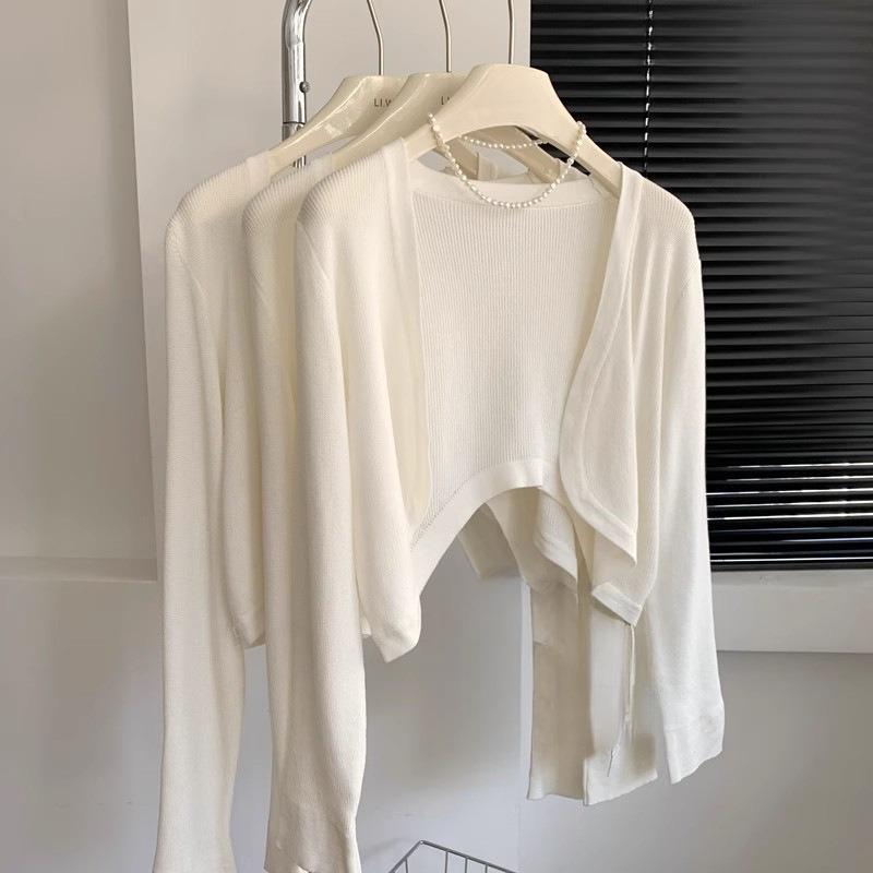 

Маленький жилет из ледяного шелка, вязаный кардиган, новая тонкая шаль с длинным рукавом, летняя защита от солнца для женщин one size fits all абрикосовый