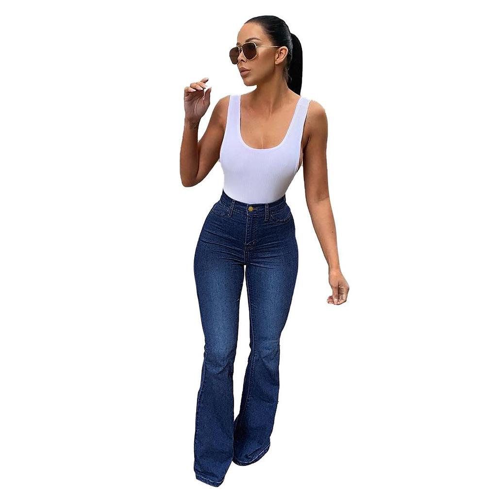 Women's High-Waisted Flared Denim Pants