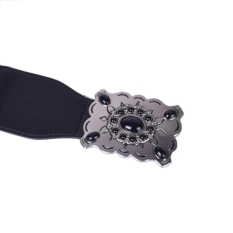PU Waist Cincher Elegant Wide Chain for Dress Elastic PU Waistband Trendy Underbust Waist Chain Wide Belt