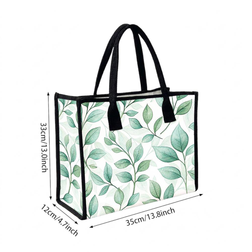 Watercolor Green Leaves Tote Bag Large Capacity Daily Portable Fashion Casual Shopping Shoulder Handbag for Women