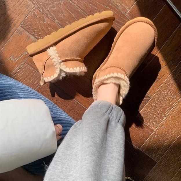 Snow boots women's winter fur integration 2025 new velvet cotton shoes thickened warm northern bread shoes women's shoes