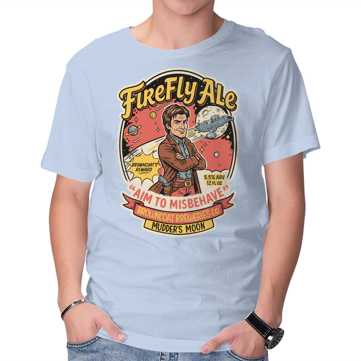 Unisex Crew Neck T-Shirt Browncoat Breweries Graphic Short Sleeve Casual Tee S