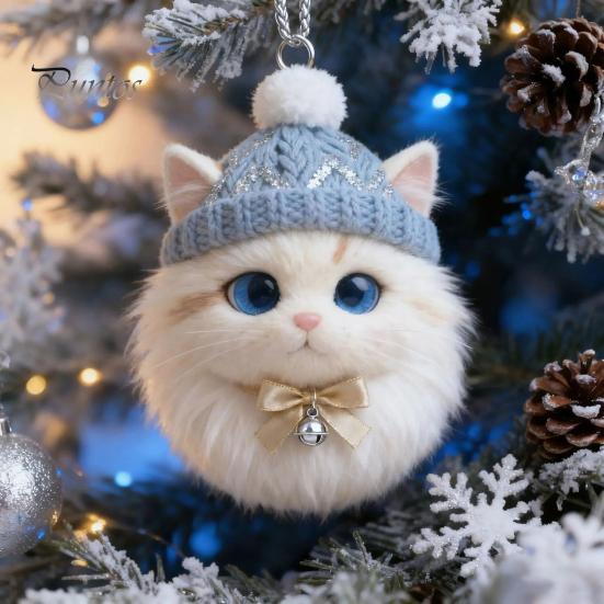Winter Knitted Hat Ornament Plush Pet Shaped 2D Acrylic Cat Dog Rabbit Christmas Tree Pendant Cozy Animal Charm for Car Rearview Mirrow Window