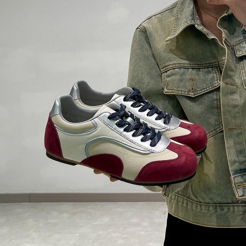 Leather German training shoes women's comfort 2025 spring explosion lace-up color matching soft sole explosion sports versatile casual board shoes