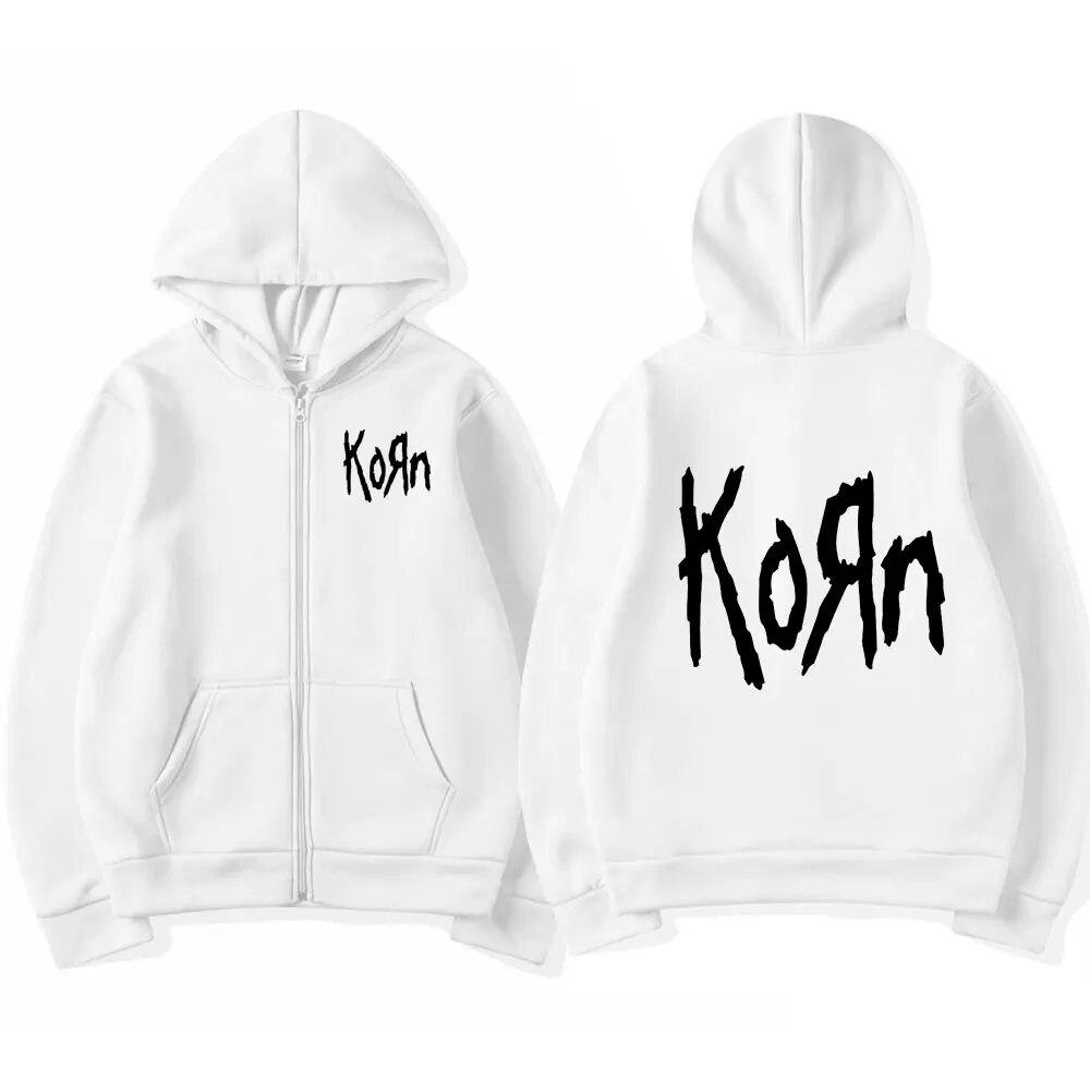 Korn Rock Band Letter Logo Hanorac cu fermoar pentru bărbați, metal, gotic, vintage, hanorace supradimensionate, cu fermoar, Streetwear, punk, hanorace, jachete
