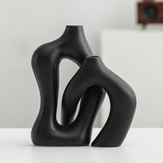 Yousheng 2 Pcs/Set Ceramic Vases Irregular Circular Cross Modern Boho Vase Minimalist Nordic Style Flower Vase for Tabletop Shelf Home Decor