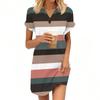 Women's Fashion V-neck Striped, Polka Dot Print Pull-head Casual Button Dress