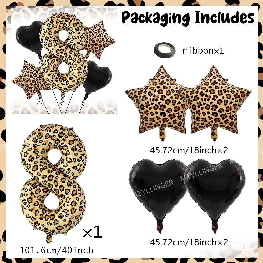 Super Sized 40inch Leopard Print Digital Balloon with Leopard Print Pentagram and Black Heart Balloon for Birthday Party Decor