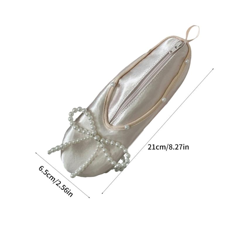 Star Embellished Ballet Shoe Cosmetic Bag Premium Satins Travel Toiletry Pouch With Detachable Ribbon Closure