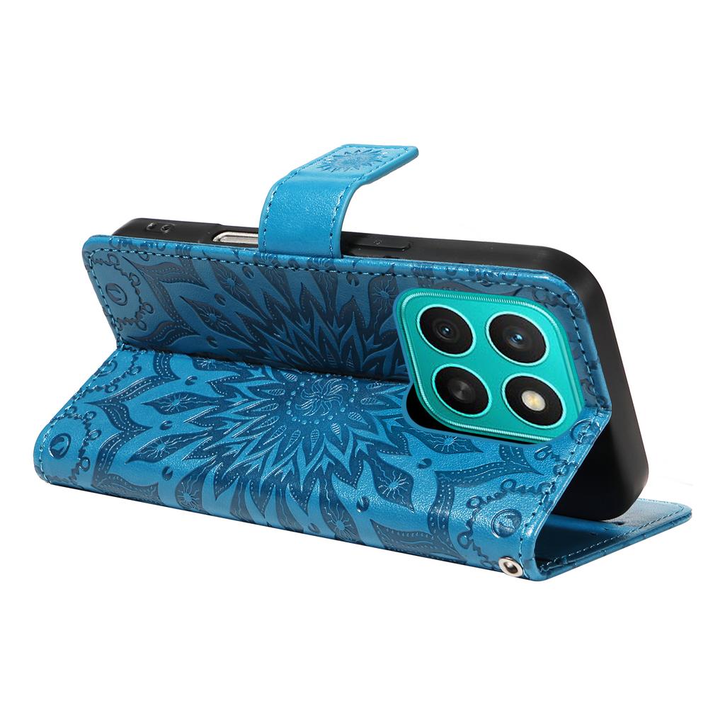 For Honor X8c 4G Phone Case Sunflower Imprinted Leather Wallet Stand Cover with Strap