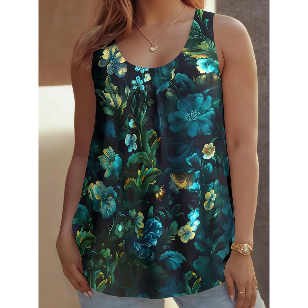Summer Women's Large Size 3D Colorful Printing Vest Loose Fashionable Comfortable Soft Breathable O Neck Sleeveless Vest
