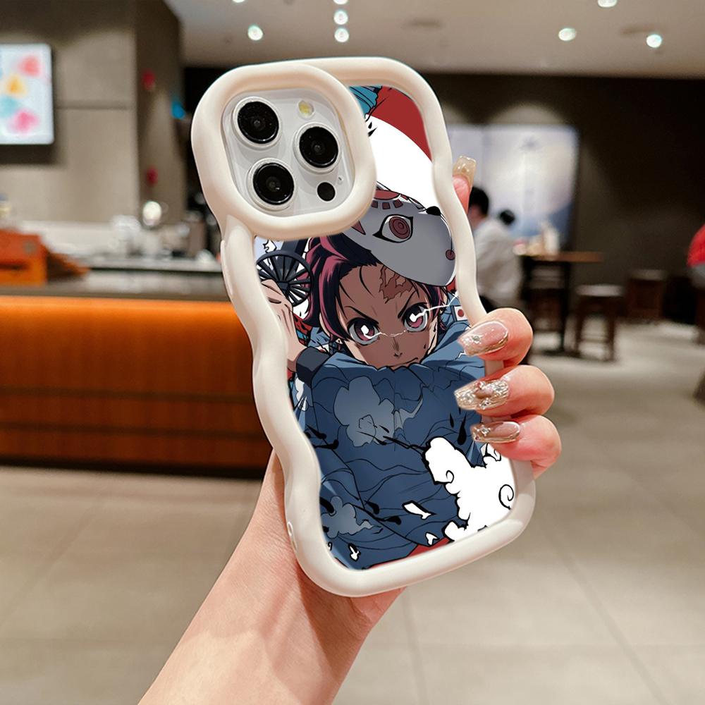 Macaron Büyük Dalga Yumuşak Telefon Kılıfı iPhone 11 12 13 14 15 Samsung A13 A14 A15 A23 A24 A25 A53 A54 A55 Xiaomi Redmi Note 13 12C Kapak A43 Demon Slayer