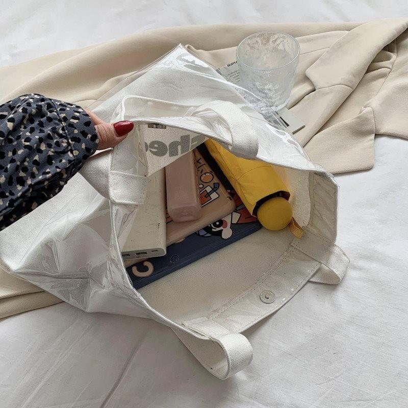 Versatile White Pvc Waterproof Tote Bag Featuring Chic Minimalist Aesthetic For Women