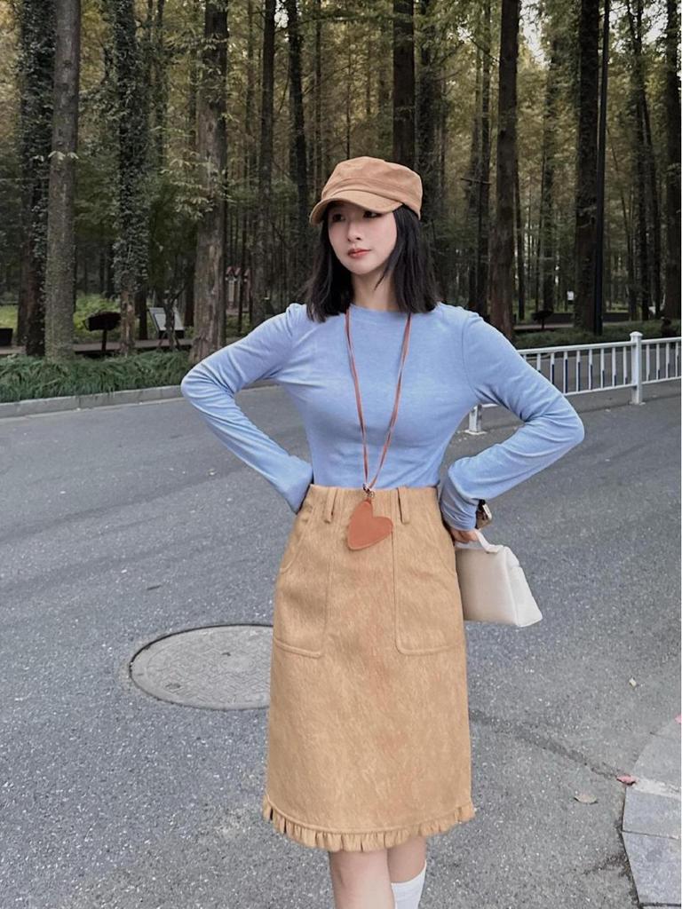 Women's Korean Retro Pleated Wool Skirt: Autumn/Winter Mid-Length, Ruffled Versatile Slim Fit