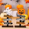 Halloween Party Centerpieces Wooden Sign Decoration, DIY Ghost Pumpkin Bat Tabletop Ornament with Signs Spooky Slogans, Rustic for Home Decor Festival