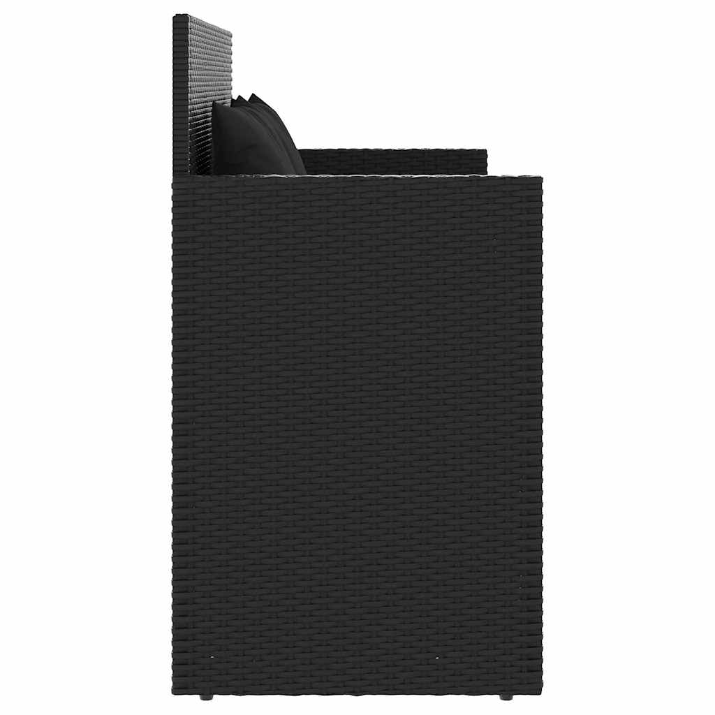 Vidaxl Garden Bench with Cushions, Black, Poly Rattan