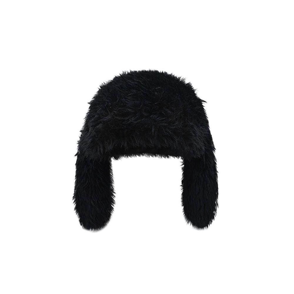 

Плюшевая шапка-пуловер с кроличьими ушками, однотонная шапка для защиты ушей, милые кроличьи ушки, шапки-бини, уличный стиль чёрный