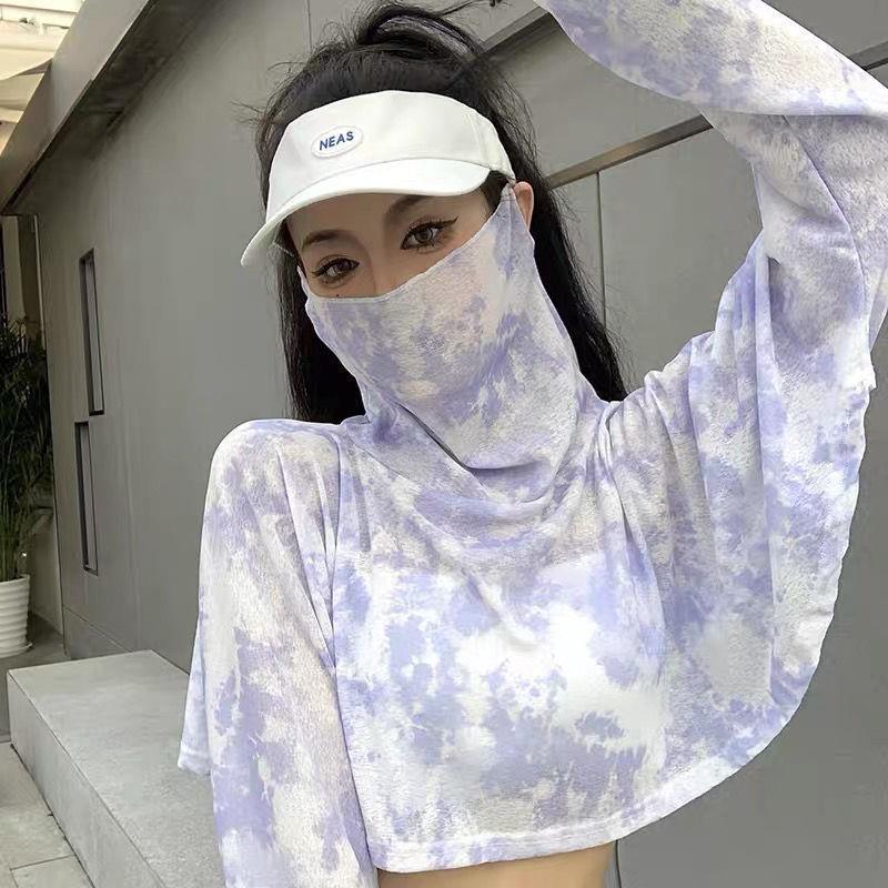 Women's UV Protection Shawl with Integrated Long-Sleeve Covers and Face Mask for Sun Protection