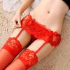 Women's Erotic Lace Thong & Silk Suspender Stockings Set - Super Thin & Sexy Over-the-Knee