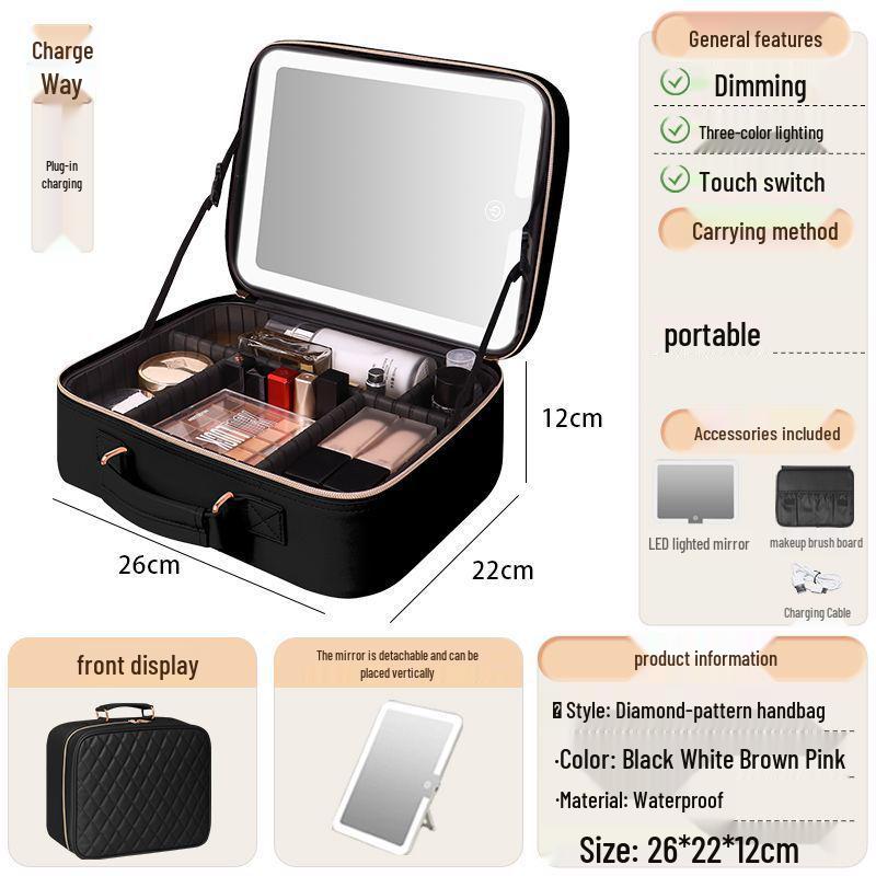 Стильная вместительная косметичка с зеркалом для путешествий