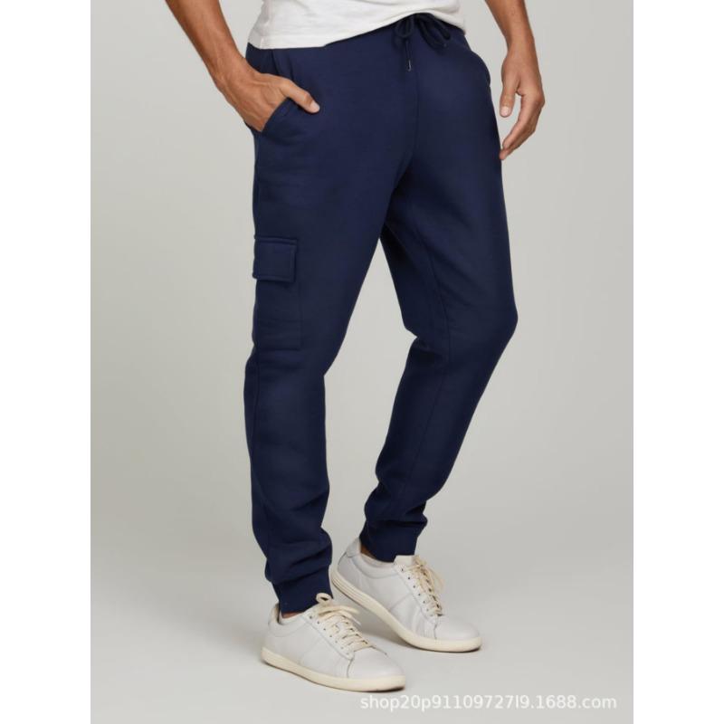 Multi-pocket men's casual fitness trousers fleece corset sports overalls running trousers