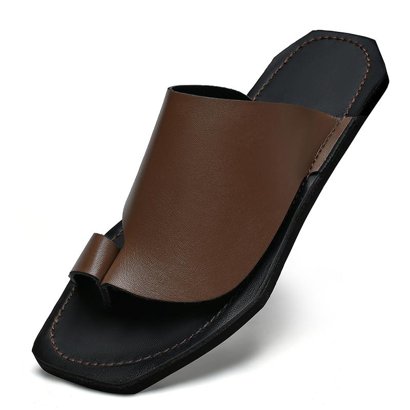 Fashion Summer Outdoor Beach Casual Leather Slippers Fashion Tha Aret Anti-slip Anti-odor Minimalist Shoes Men Comfy Soft Bottom Sandals