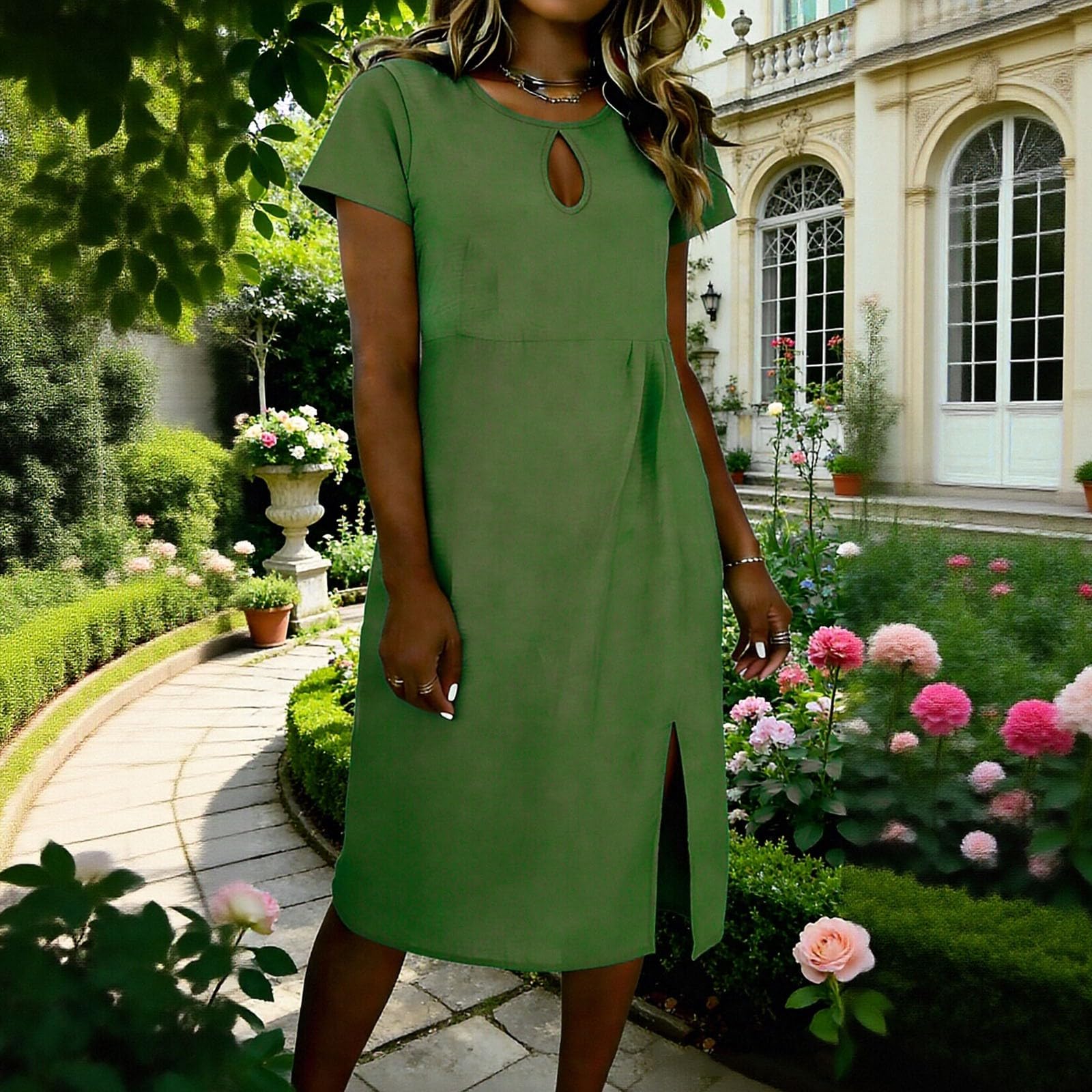 Women s Color Casual Fashion Short Sleeved Round Neck Dress S