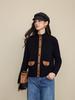 L*P Pure Wool Old Money Style Patchwork Stand Collar Cardigan Sweater Coat