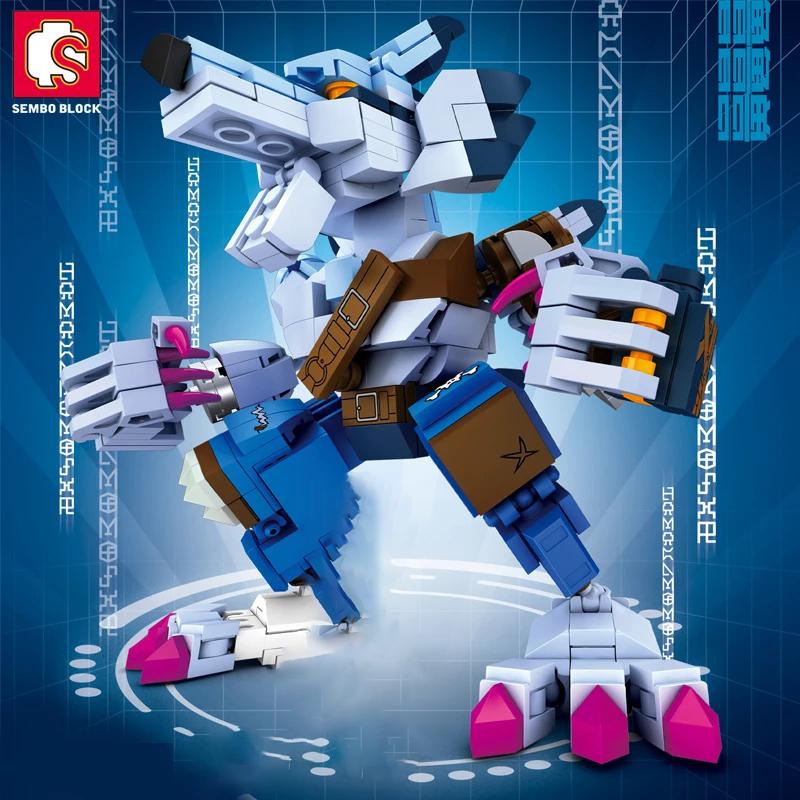 Non-Toxic Sembo Metal War Greymon Anime Building Blocks Action Figure Models Bricks Lighting Anime Kids Model Toy Doll Gifts With Dolls