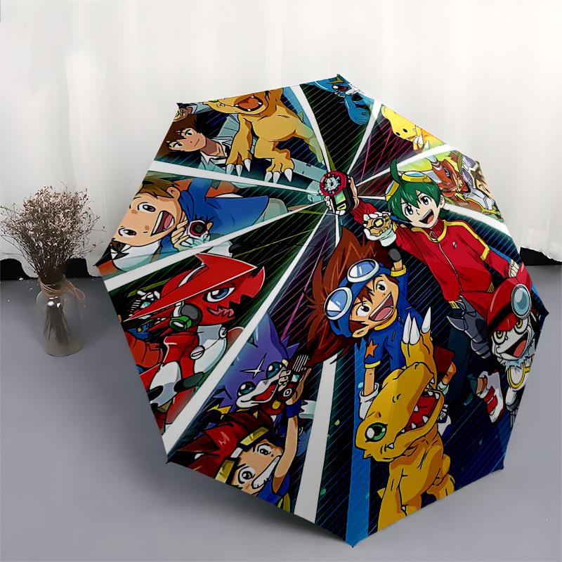 1pc Digimon Adventure Automatic Opening Umbrella with 3-Fold Design, Iron Frame, Suitable for Fans, Travel, Daily Use, Gift Idea.H084