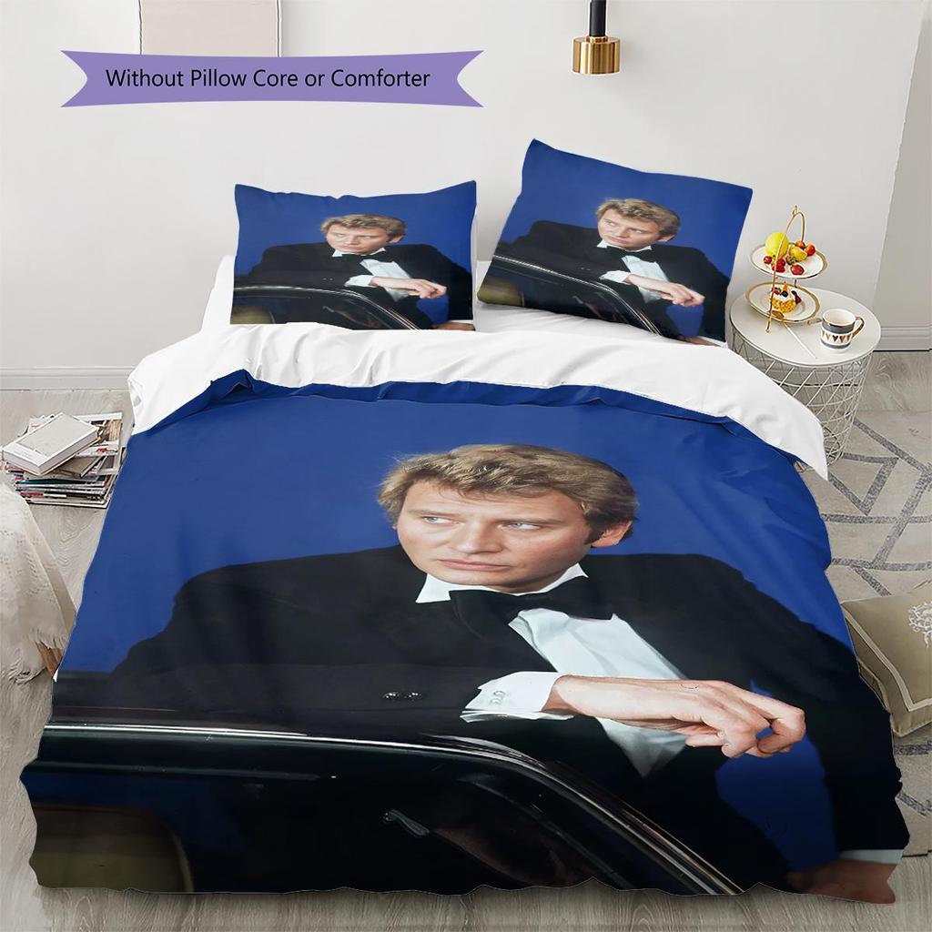 1 Stück Johnny Hallyday Muster Bettwäsche Steppdecke Set Bettbezug Kissenbezug Heimdekoration Geburtstagsgeschenk (1 Bettbezug + 2 Kissenbezüge, ohne Füllung)