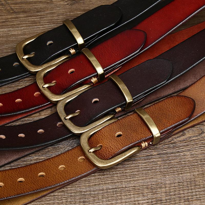 Retro Washed Italian First-Layer Cowhide Leather Belt Men'S Copper Buckle Trendy Belt
