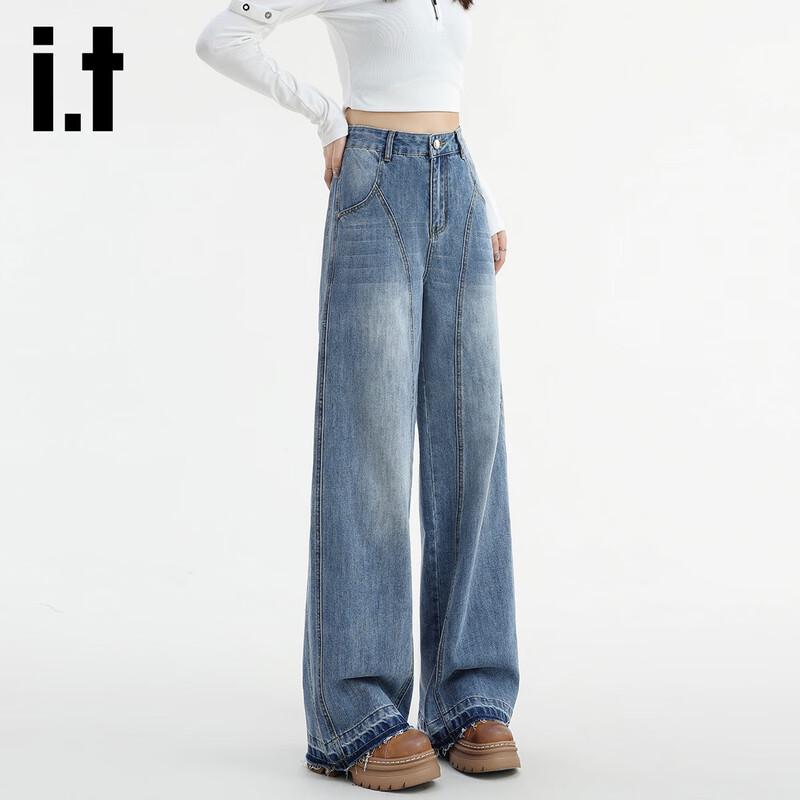 

izzue it Женские джинсы из денима с высокой посадкой и широкими штанинами M