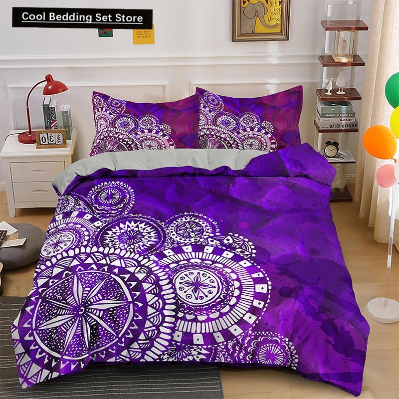 Mandala King Queen Duvet Cover Bohemian Bedding Set For Teens Adults Girls Exotic Ethnic Floral 2/3Pcs Polyester Comforter Cover