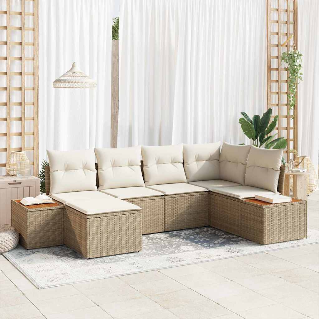 Garden Sofa Set with Cushions 6 Pcs Beige Poly Rattan