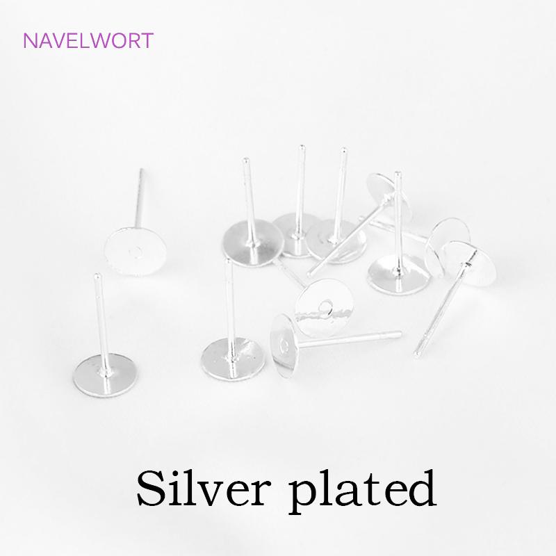 Brass Metal Blank Earring Studs Base Pins 14K Gold Plating Ear Post with Pad,DIY Jewelry Making Accessories Wholesale
