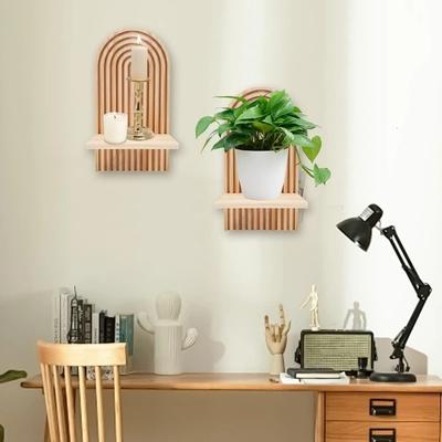 Natürliches Holzregal Wanddeko Wandmontiert Umweltfreundliches Hängeregal Bohème-Stil Bohème Schweberegale Wohnzimmer Deko